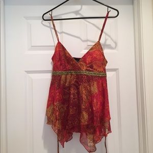 Bohemian red and gold babydoll tank blouse
